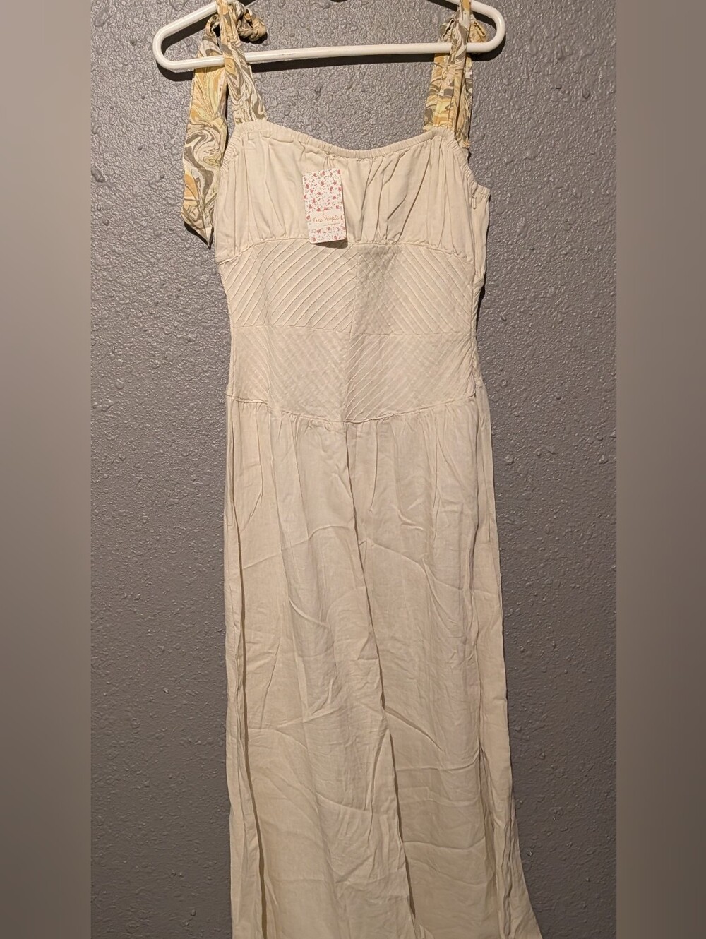 Sz 10 Free People Cream Maxi Dress with Patterned Tie Straps